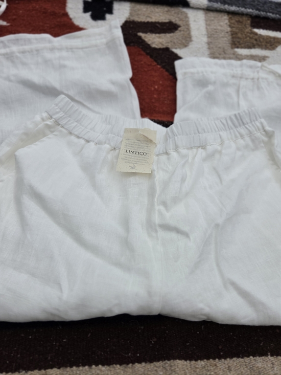 Lintico Pants - LINTICO Women’s White Elastic Waist Linen Pants Crop